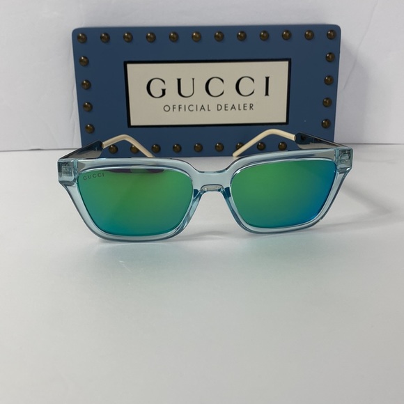 Gucci GG0975S 003 Men’s Translucent Square Sunglasses in Light Blue - Picture 13 of 16